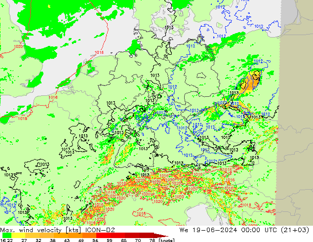 Windböen ICON-D2 Mi 19.06.2024 00 UTC