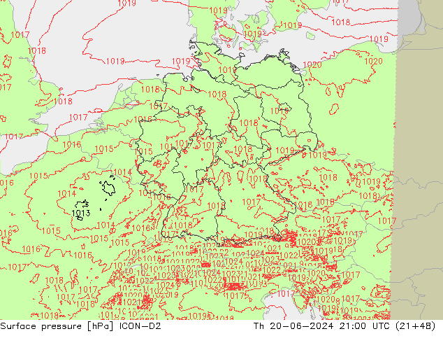 ciśnienie ICON-D2 czw. 20.06.2024 21 UTC