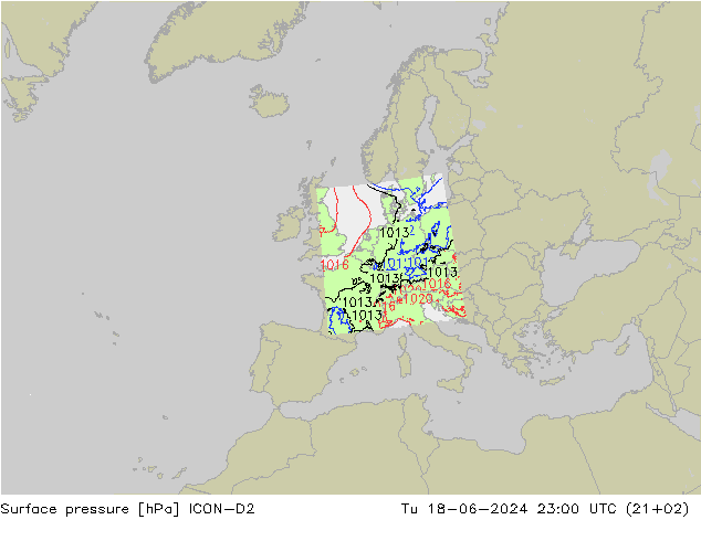 地面气压 ICON-D2 星期二 18.06.2024 23 UTC