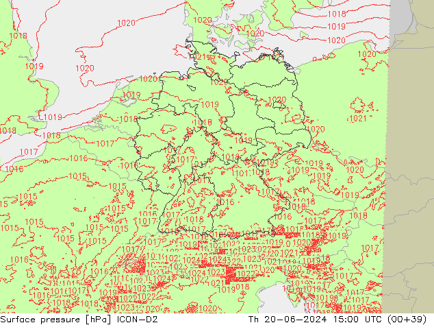 Atmosférický tlak ICON-D2 Čt 20.06.2024 15 UTC