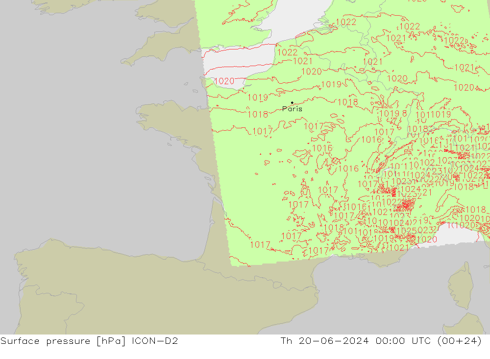 Bodendruck ICON-D2 Do 20.06.2024 00 UTC