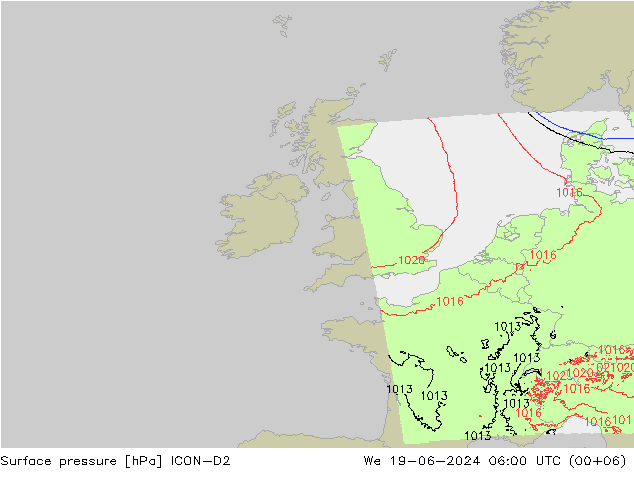 Luchtdruk (Grond) ICON-D2 wo 19.06.2024 06 UTC