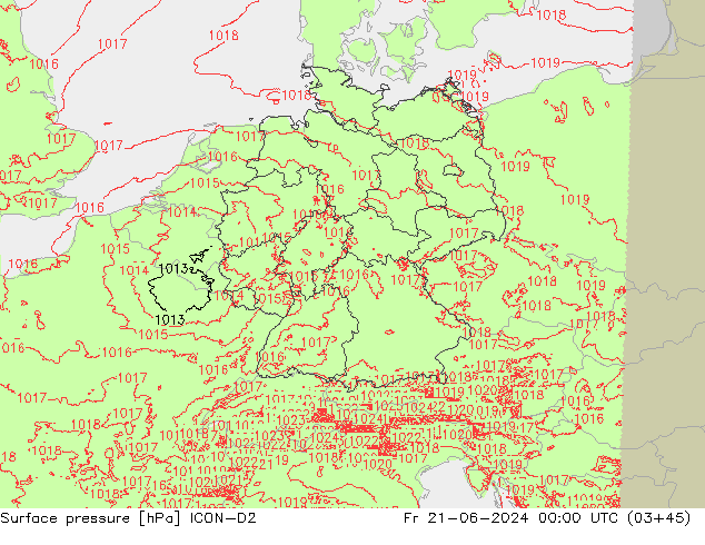 Bodendruck ICON-D2 Fr 21.06.2024 00 UTC