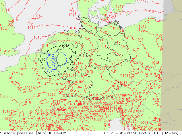 pressão do solo ICON-D2 Sex 21.06.2024 03 UTC