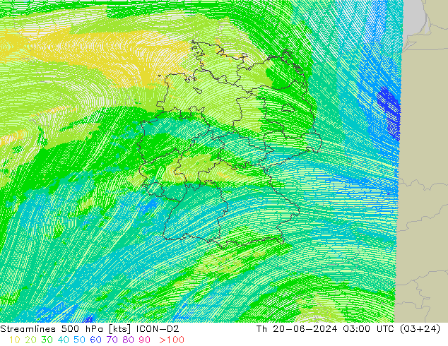 Stroomlijn 500 hPa ICON-D2 do 20.06.2024 03 UTC