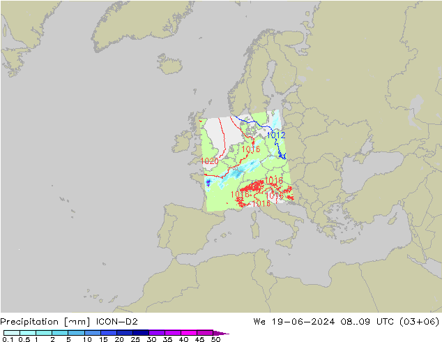 Precipitación ICON-D2 mié 19.06.2024 09 UTC