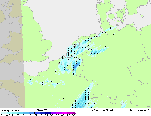 Neerslag ICON-D2 vr 21.06.2024 03 UTC