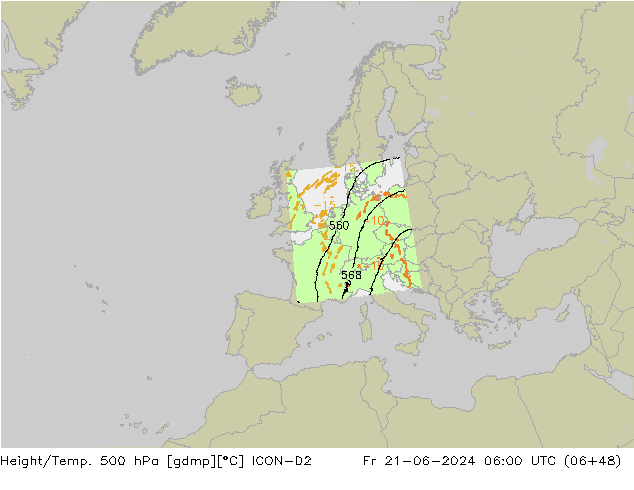 Height/Temp. 500 hPa ICON-D2 Fr 21.06.2024 06 UTC