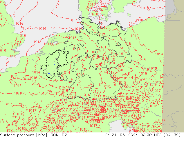 Surface pressure ICON-D2 Fr 21.06.2024 00 UTC