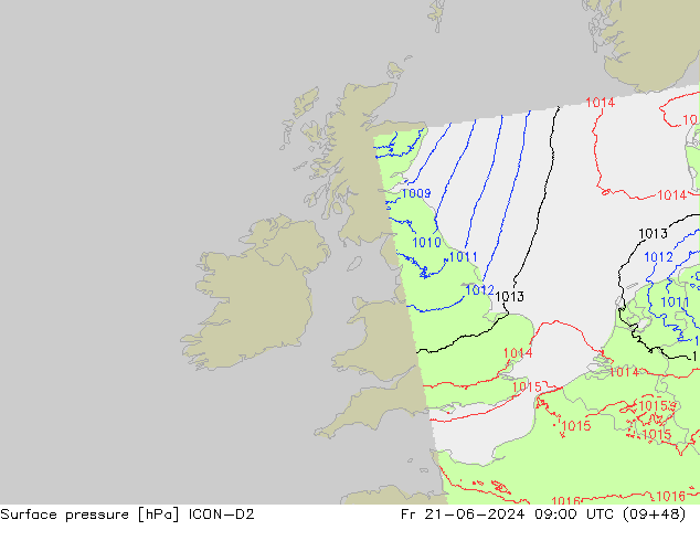 Luchtdruk (Grond) ICON-D2 vr 21.06.2024 09 UTC