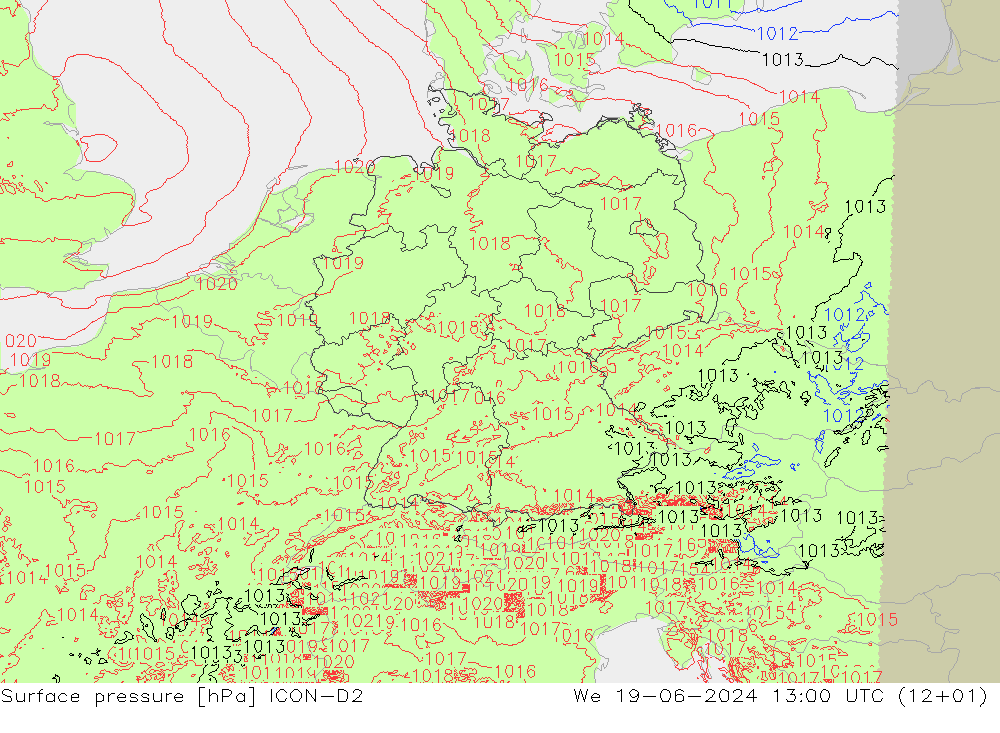 Bodendruck ICON-D2 Mi 19.06.2024 13 UTC
