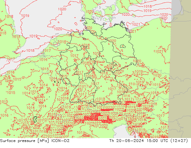 Atmosférický tlak ICON-D2 Čt 20.06.2024 15 UTC