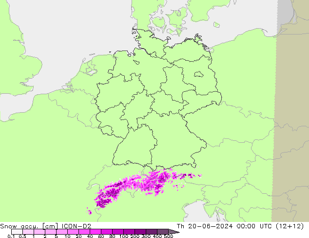 Schneemenge ICON-D2 Do 20.06.2024 00 UTC