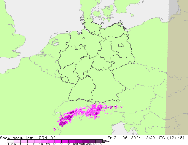 Snow accu. ICON-D2  21.06.2024 12 UTC