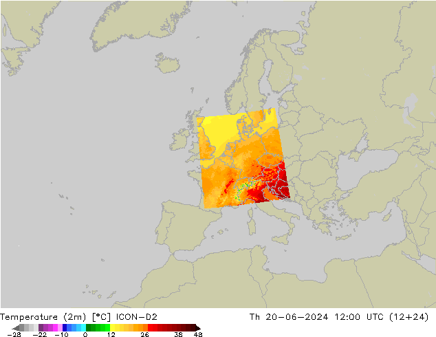 température (2m) ICON-D2 jeu 20.06.2024 12 UTC