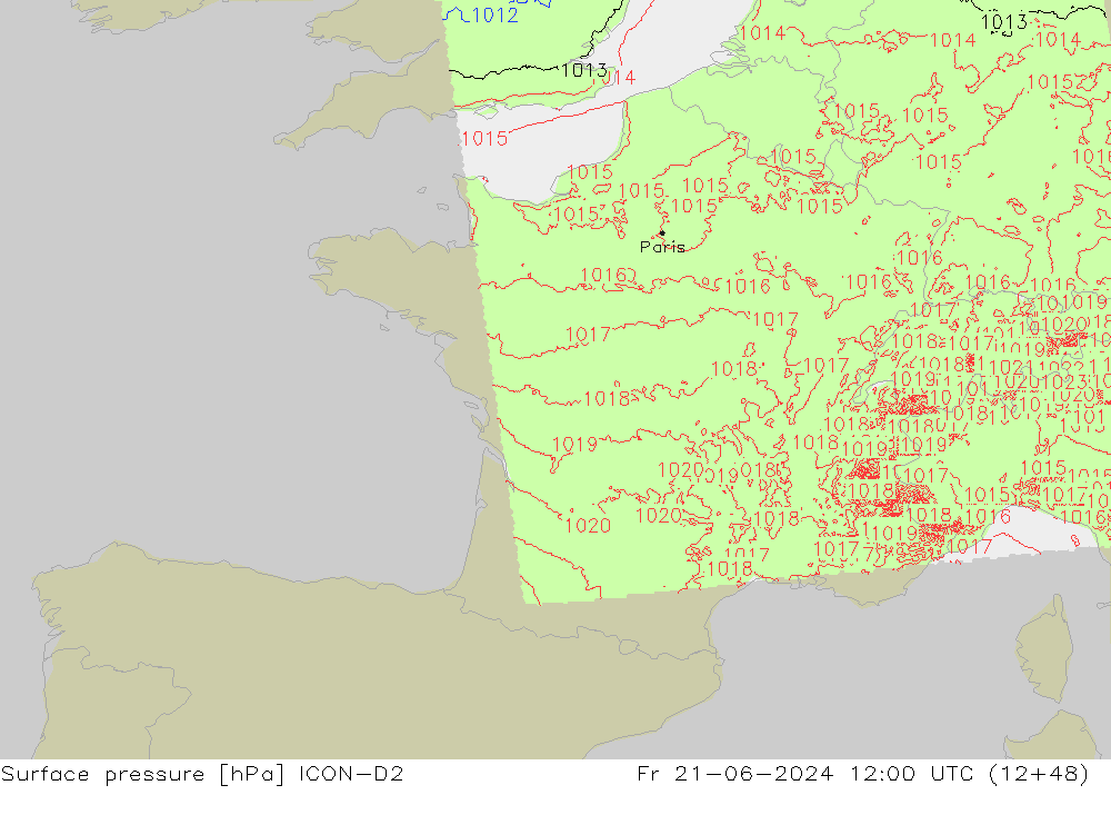 Atmosférický tlak ICON-D2 Pá 21.06.2024 12 UTC