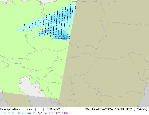Precipitation accum. ICON-D2 śro. 19.06.2024 18 UTC