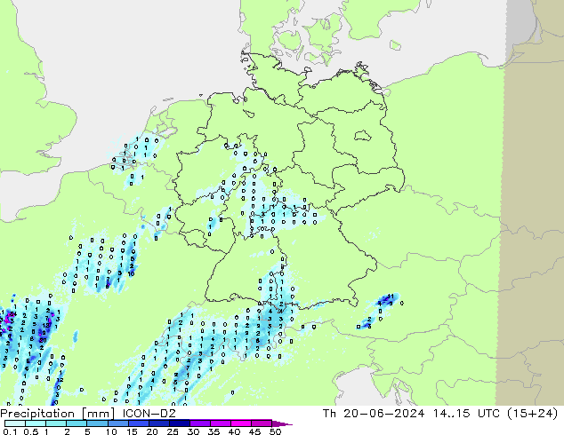 Precipitation ICON-D2 Th 20.06.2024 15 UTC