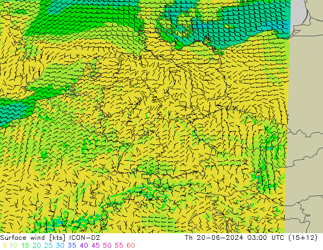 Bodenwind ICON-D2 Do 20.06.2024 03 UTC