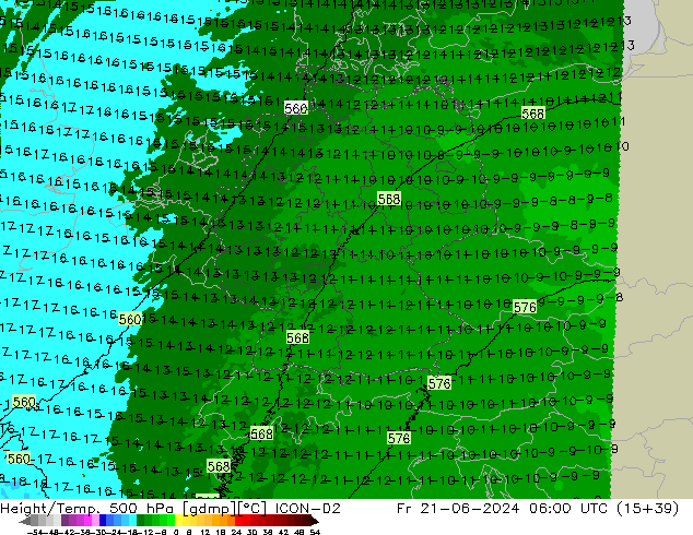 Height/Temp. 500 гПа ICON-D2 пт 21.06.2024 06 UTC