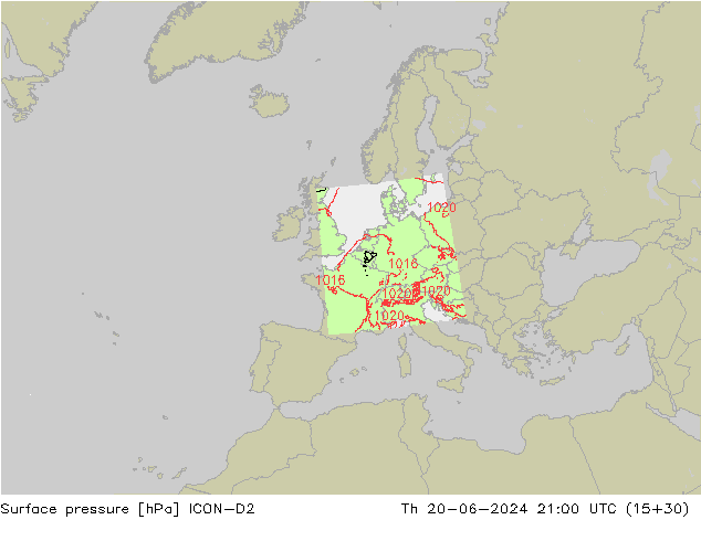 Luchtdruk (Grond) ICON-D2 do 20.06.2024 21 UTC