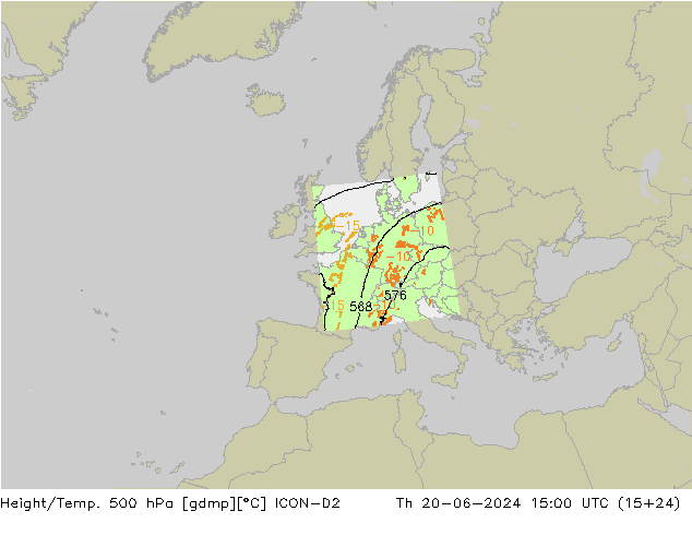 Height/Temp. 500 hPa ICON-D2 Čt 20.06.2024 15 UTC