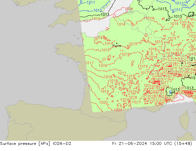 Bodendruck ICON-D2 Fr 21.06.2024 15 UTC