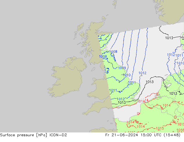 Surface pressure ICON-D2 Fr 21.06.2024 15 UTC