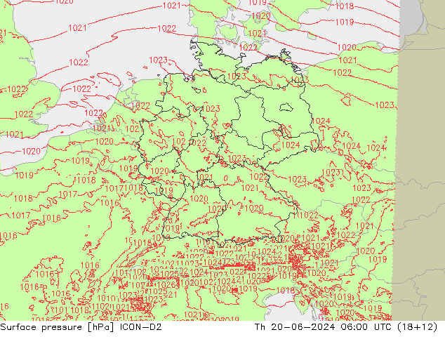 Luchtdruk (Grond) ICON-D2 do 20.06.2024 06 UTC