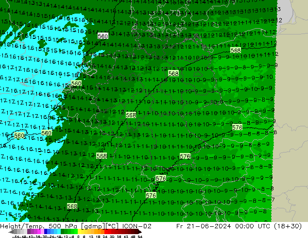 Height/Temp. 500 hPa ICON-D2 Fr 21.06.2024 00 UTC