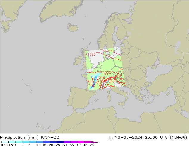 Precipitación ICON-D2 jue 20.06.2024 00 UTC