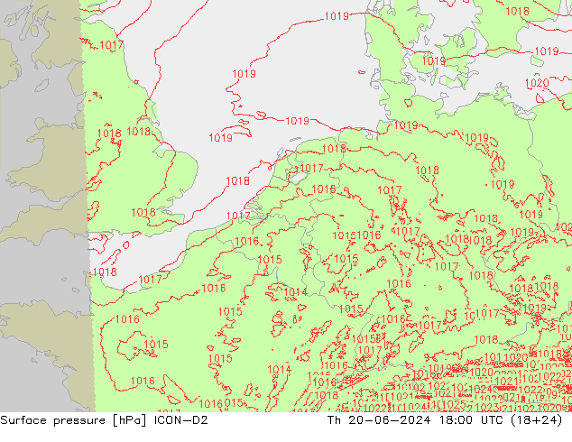 地面气压 ICON-D2 星期四 20.06.2024 18 UTC