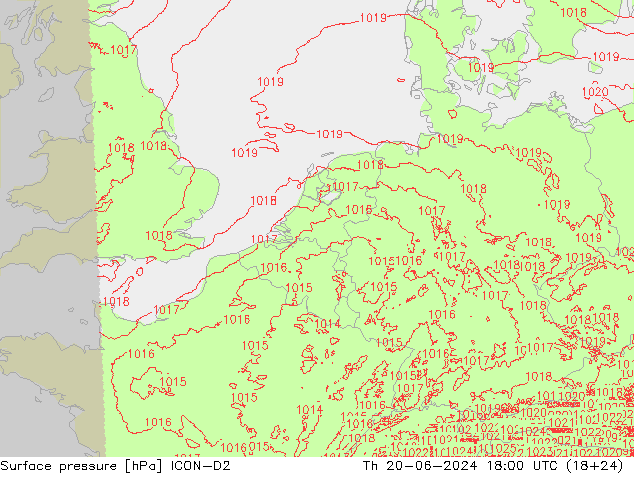 приземное давление ICON-D2 чт 20.06.2024 18 UTC