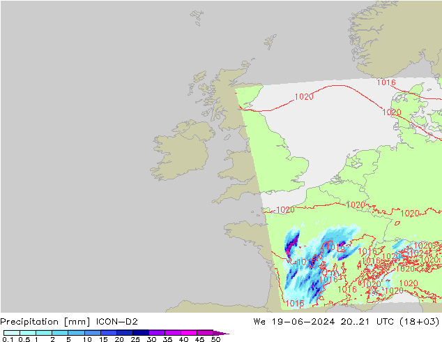 Precipitazione ICON-D2 mer 19.06.2024 21 UTC