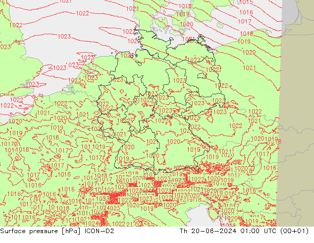 地面气压 ICON-D2 星期四 20.06.2024 01 UTC