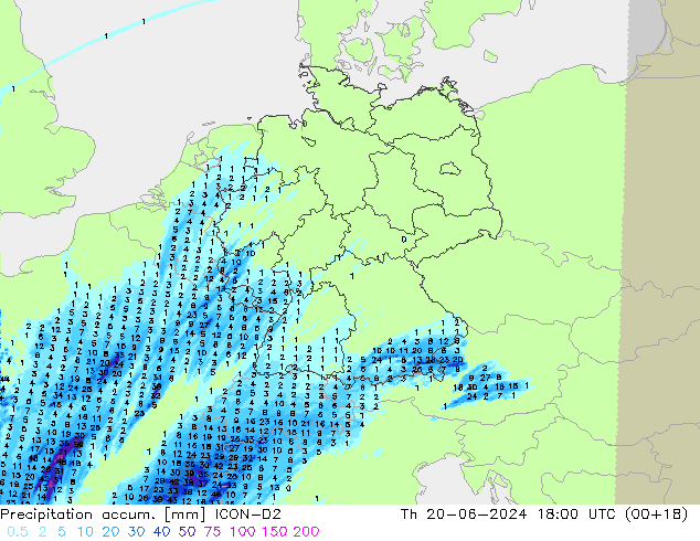 Precipitation accum. ICON-D2 чт 20.06.2024 18 UTC