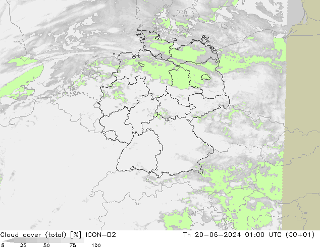 Wolken (gesamt) ICON-D2 Do 20.06.2024 01 UTC