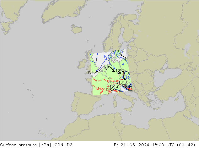 地面气压 ICON-D2 星期五 21.06.2024 18 UTC
