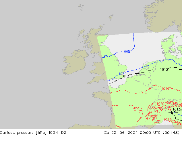 Surface pressure ICON-D2 Sa 22.06.2024 00 UTC