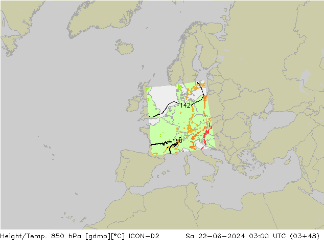 Height/Temp. 850 hPa ICON-D2 Sáb 22.06.2024 03 UTC