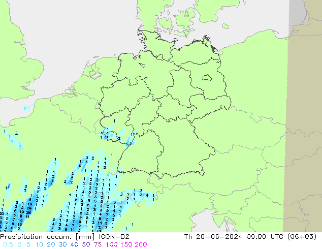 Nied. akkumuliert ICON-D2 Do 20.06.2024 09 UTC