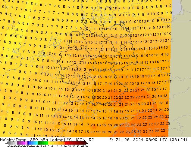 Height/Temp. 850 hPa ICON-D2 Pá 21.06.2024 06 UTC