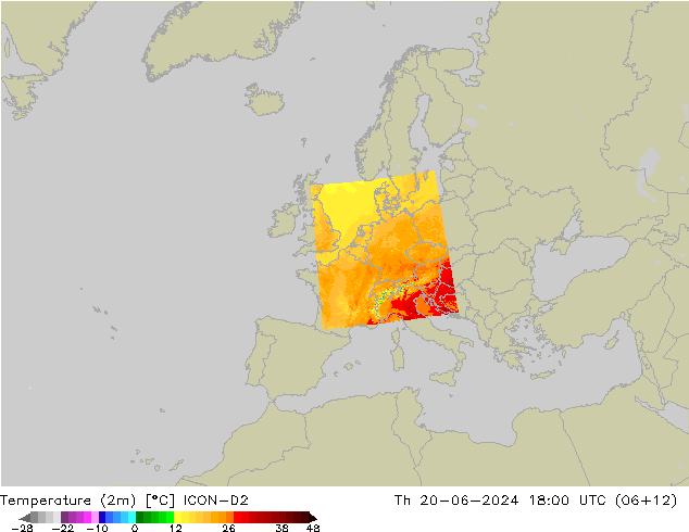 Temperaturkarte (2m) ICON-D2 Do 20.06.2024 18 UTC