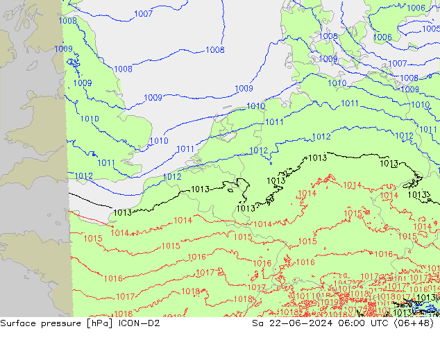 Atmosférický tlak ICON-D2 So 22.06.2024 06 UTC