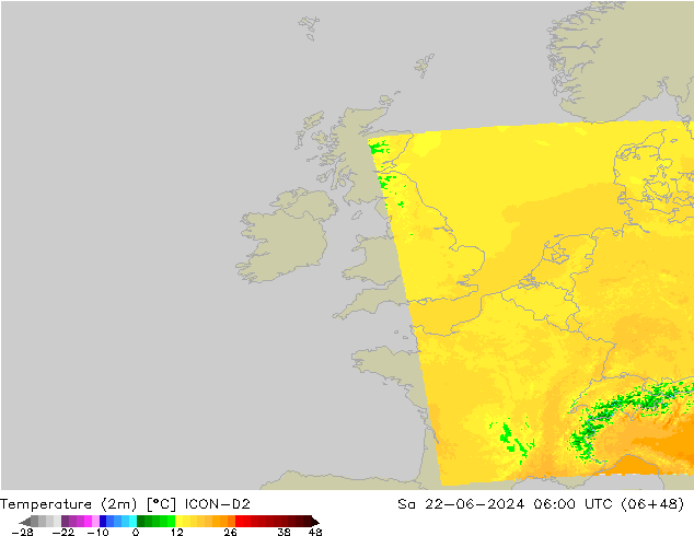 Sıcaklık Haritası (2m) ICON-D2 Cts 22.06.2024 06 UTC