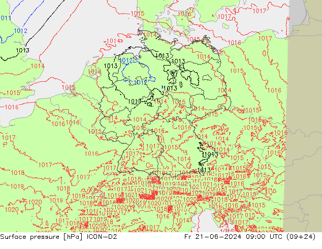 Atmosférický tlak ICON-D2 Pá 21.06.2024 09 UTC