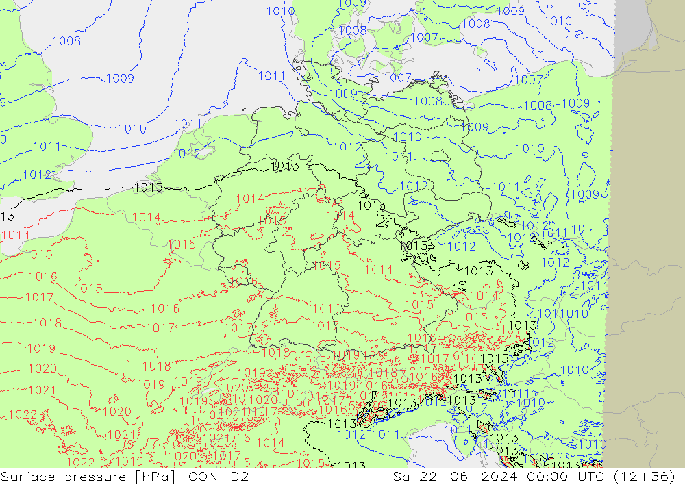 Surface pressure ICON-D2 Sa 22.06.2024 00 UTC