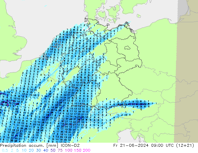 Precipitation accum. ICON-D2 pt. 21.06.2024 09 UTC