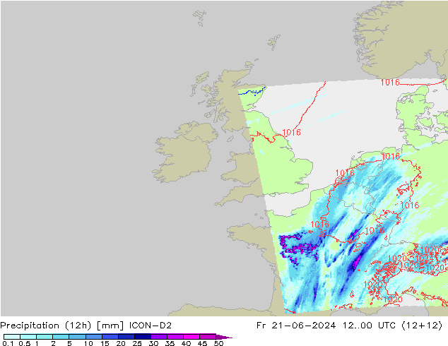 Yağış (12h) ICON-D2 Cu 21.06.2024 00 UTC