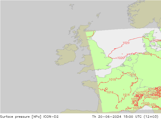 приземное давление ICON-D2 чт 20.06.2024 15 UTC